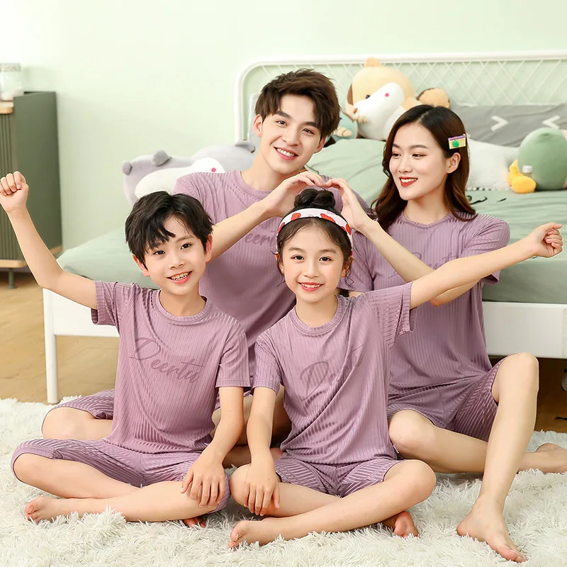 

Family Matching Clothes Mother and Daughter Pajamas Sets Summer Cool Nightwear Mother Kids Sleepwear Cotton Pyjamas For Boy Girl