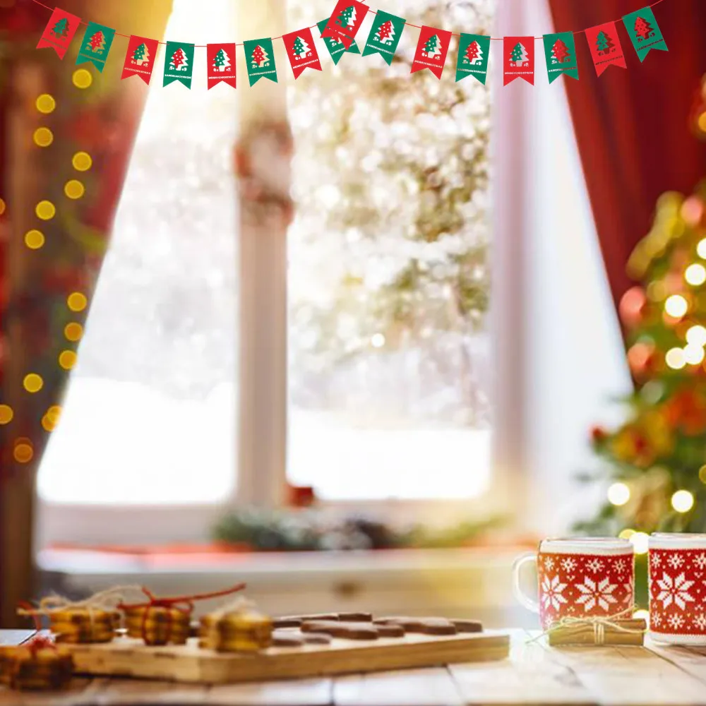 

7 Pcs Christmas Banners Decorative String Flag Felt Cloth Banners Decor