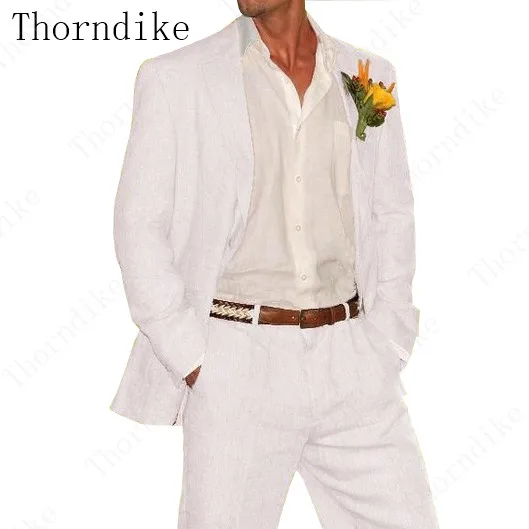 Летний Пляжный белый льняной мужской костюм Thorndike смокинг для жениха свадебный