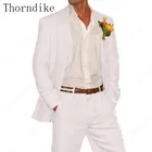 Летний Пляжный белый льняной мужской костюм Thorndike смокинг для жениха мужской свадебный блейзер для жениха костюмы для мужчин стильные 2 предмета (пиджак + брюки)