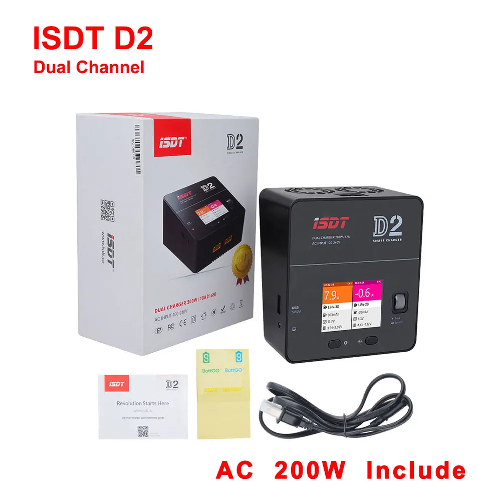 ISDT D2 MarkⅡ AC 200W 12A 2 6S Двухканальное зарядное устройство для аккумуляторов Lilon LiPo LiHV