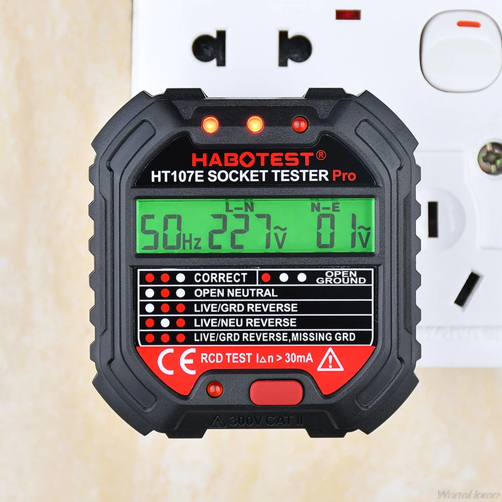 

HT107 Socket Tester Voltage Test EU/UK/US Plug Line Tester RCD Voltage Measurement LCD Display Socket Tester A07 21 Dropship