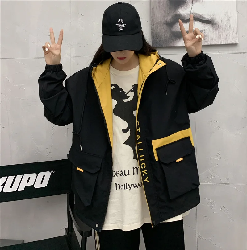 NoEnName_Null с большими карманами куртка капюшоном Для женщин однотонные свободные