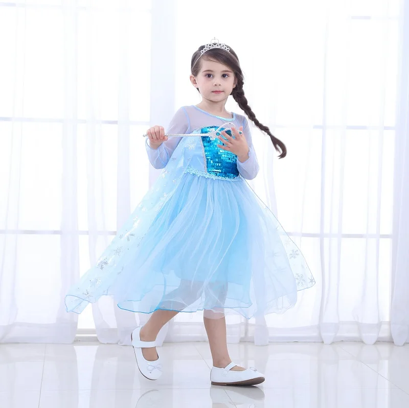 Elegant Princess Elsa Elza Costume Anna Dress Queen Party Girl Fancy Child Role Playing Vestido | Детская одежда и обувь