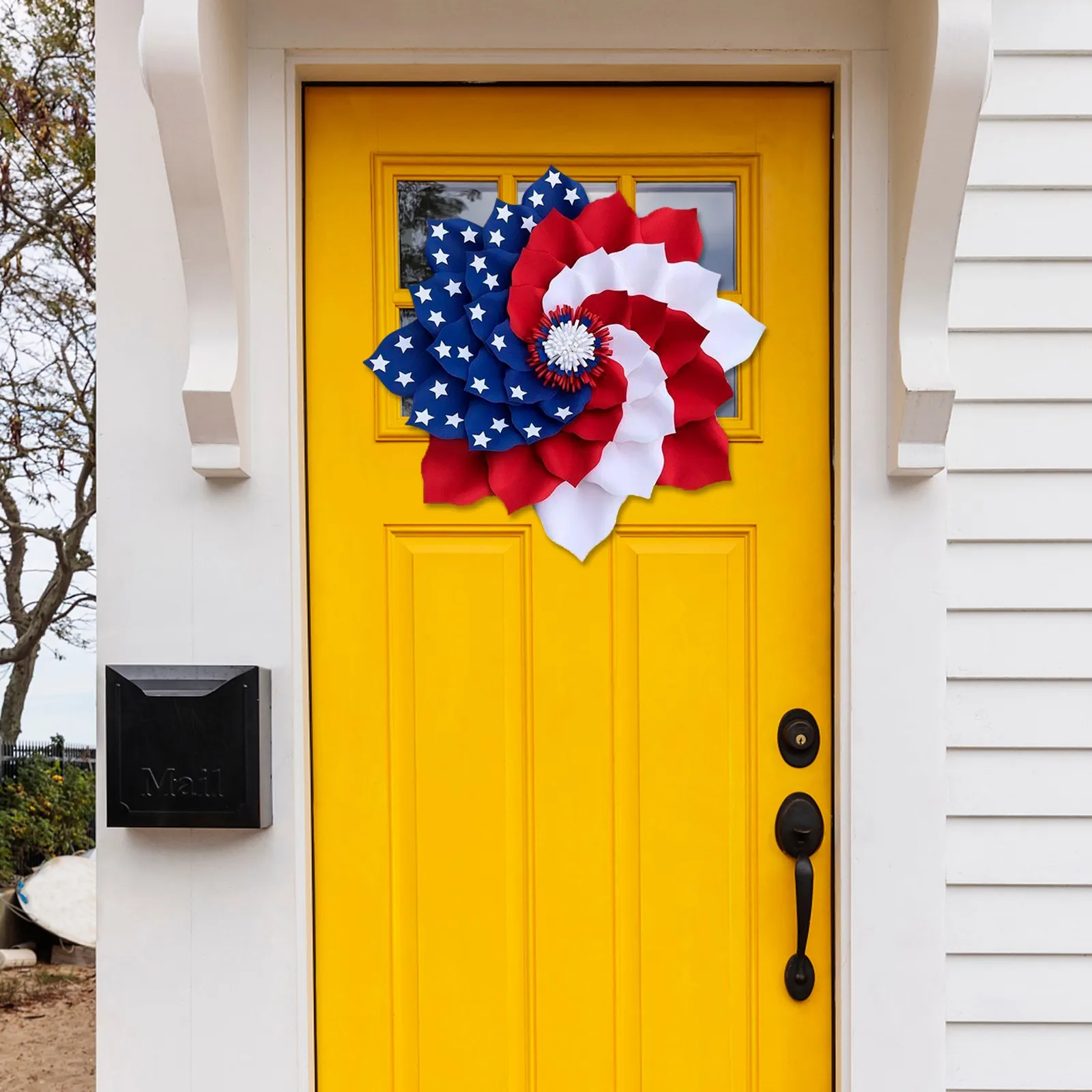 

Patriotic Wreath For Front Door Fourth Of Julys Creative Printing Wreath And Veterans Day Decor Flower Garland Door Decoration