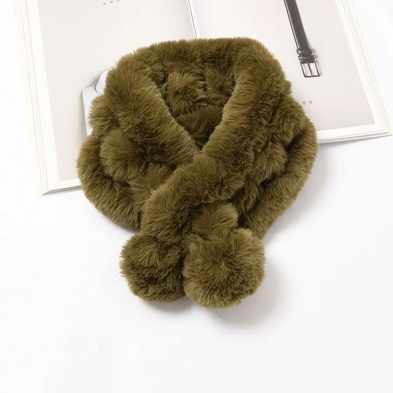 

WOMEN Autumn and winter scarf imitation rabbit fur collar thick warm plush bib solid color hair ball scarf SOFT