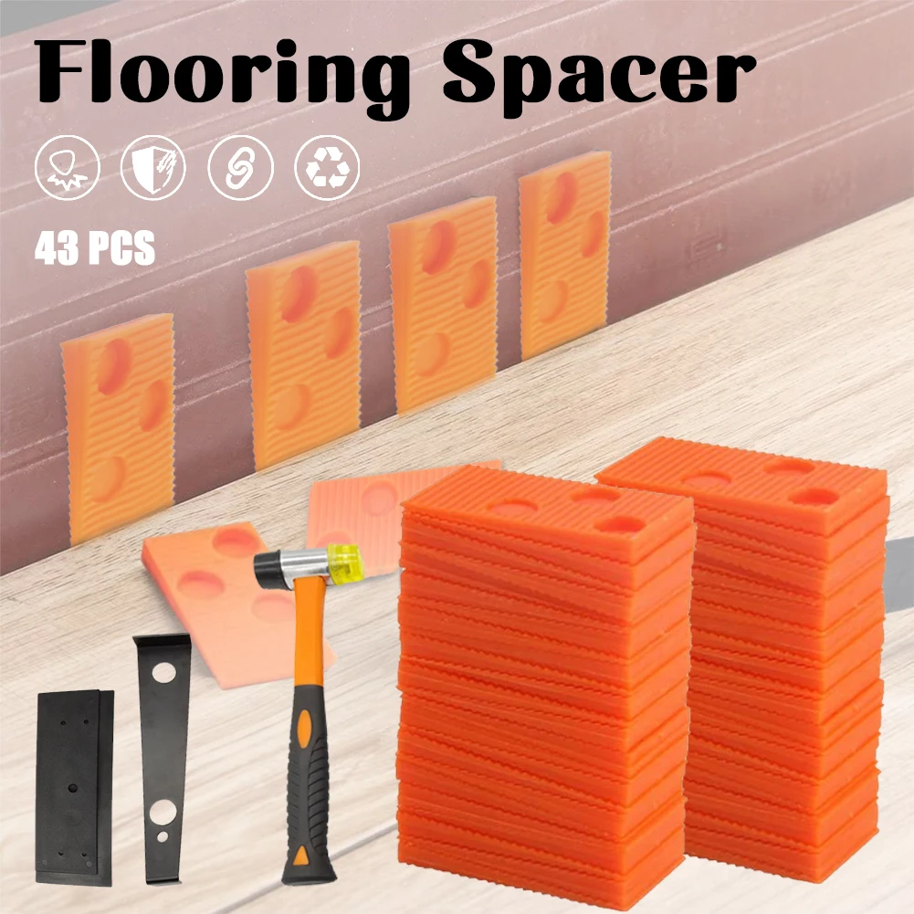 

43Pcs Wood Flooring Installation Kit Laminate Vinyl Plank Flooring Spacers with Tapping Block Pull Bar Rubber Double Face Mallet