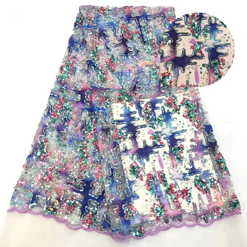 

2019 New French Lace Design Velvet With color Sequins fabric 5 Yards/pcs African lace Fabric Used for women's party dresses