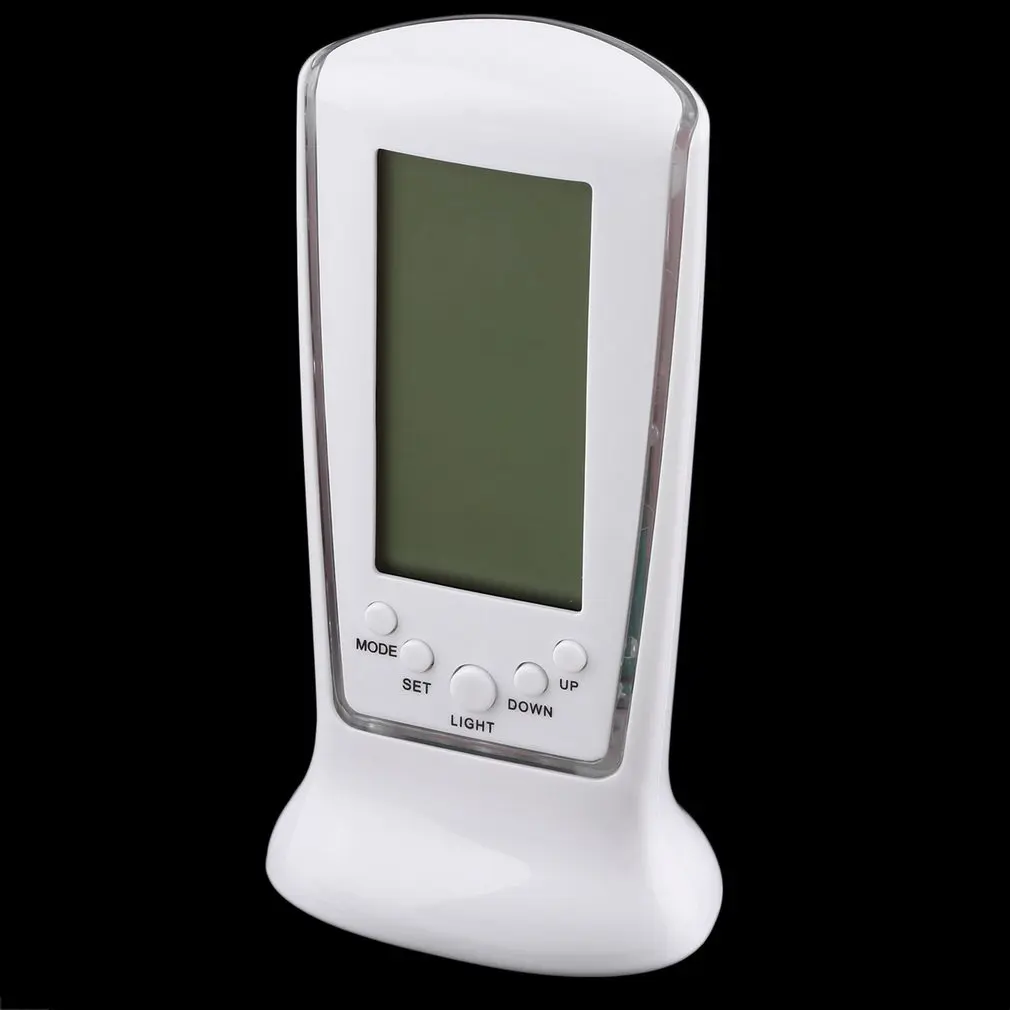 

White Plastic Modern Square LCD Digital Alarm Clock Electronic Calender LED Display Battery Powered with Digital thermometer