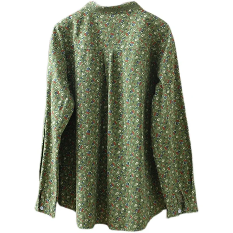 

Lamtrip Kawaii Sweet Full Flowers Print Stand Collar Cotton Long Sleeve Lace Stitch Shirt Women Mori Girl ToP 2021 Spring