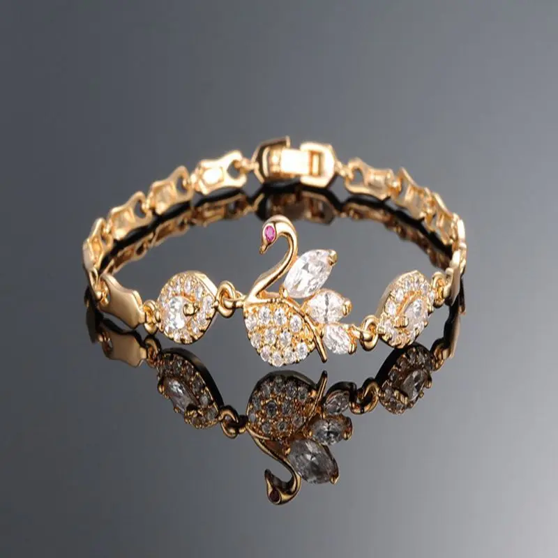 

Fine Jewelry Yellow Gold Filled Swan Crystal Bracelet Wedding Jewelry Chain