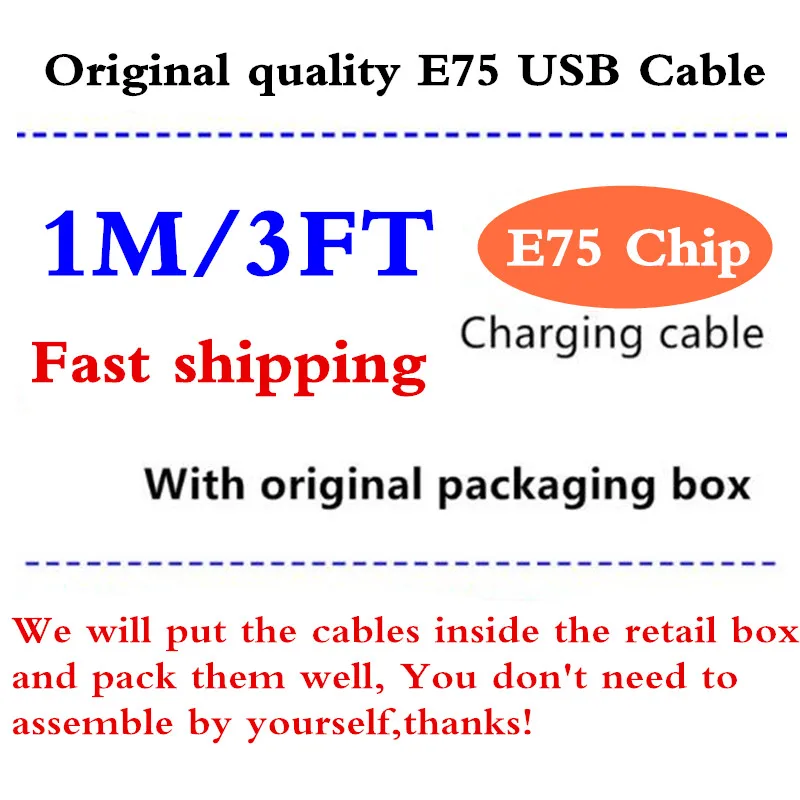 100 шт. оригинальный E75 чип 1 м 2 Синхронизация данных USB зарядный кабель адаптер