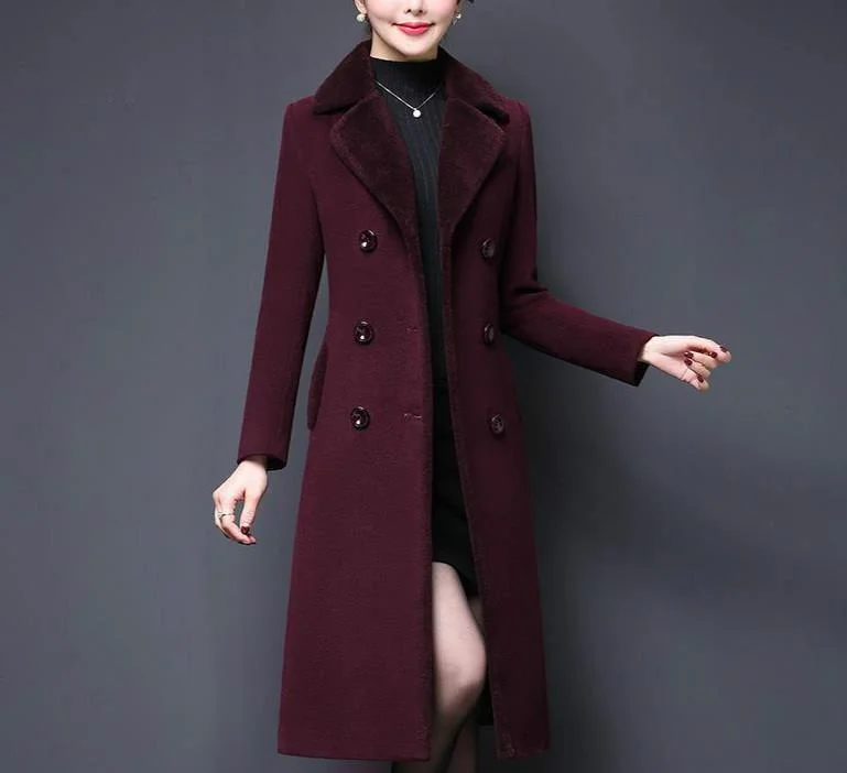 

2021 Autumn Coats Solid Coat M-5XL Warm Winter Wide Cashmere Blends Woolens Outerwear Female New Coat Fashion Clothing