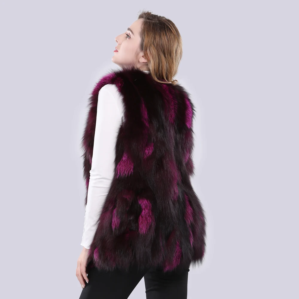 Натуральный мех жилет 100% с натуральным мехом серебристой лисы и енота меховой