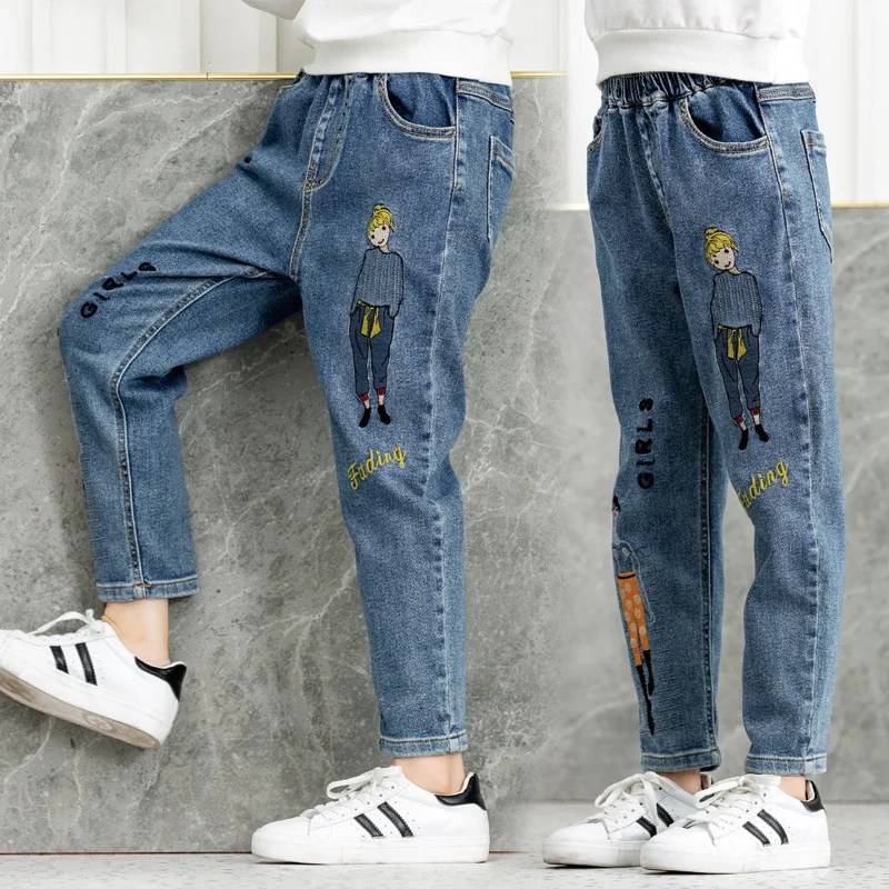 Джинсы женские с эластичным поясом повседневные штаны из денима мультяшным