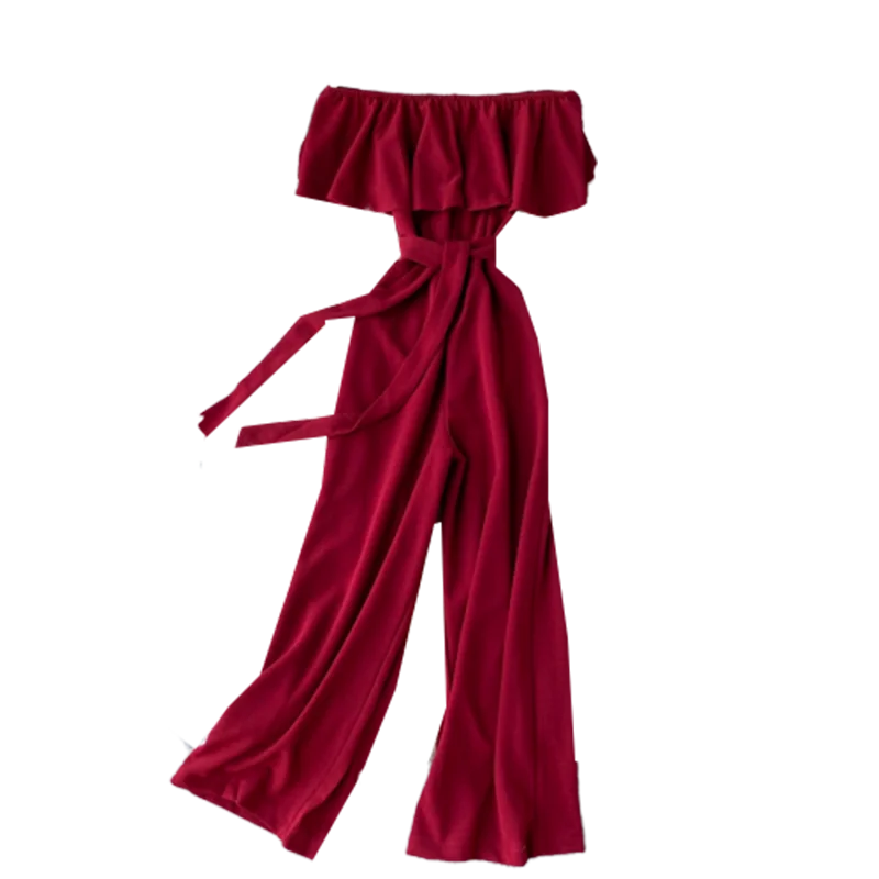 

Summer Women's Jumpsuit One-neck Off-shoulder Ruffled Lace-up Jumpsuit with New Waist and Thin High-waist Wide-leg Pants LL017