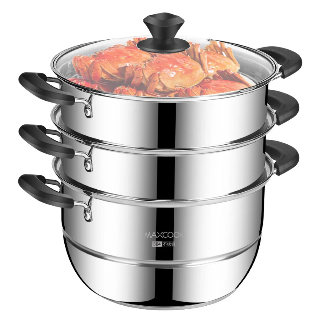 

3 Tier Stainless Steel Steamer Large Food Steam Pot Saucepan Cooking Utensils, 3 Layer Composite Bottom