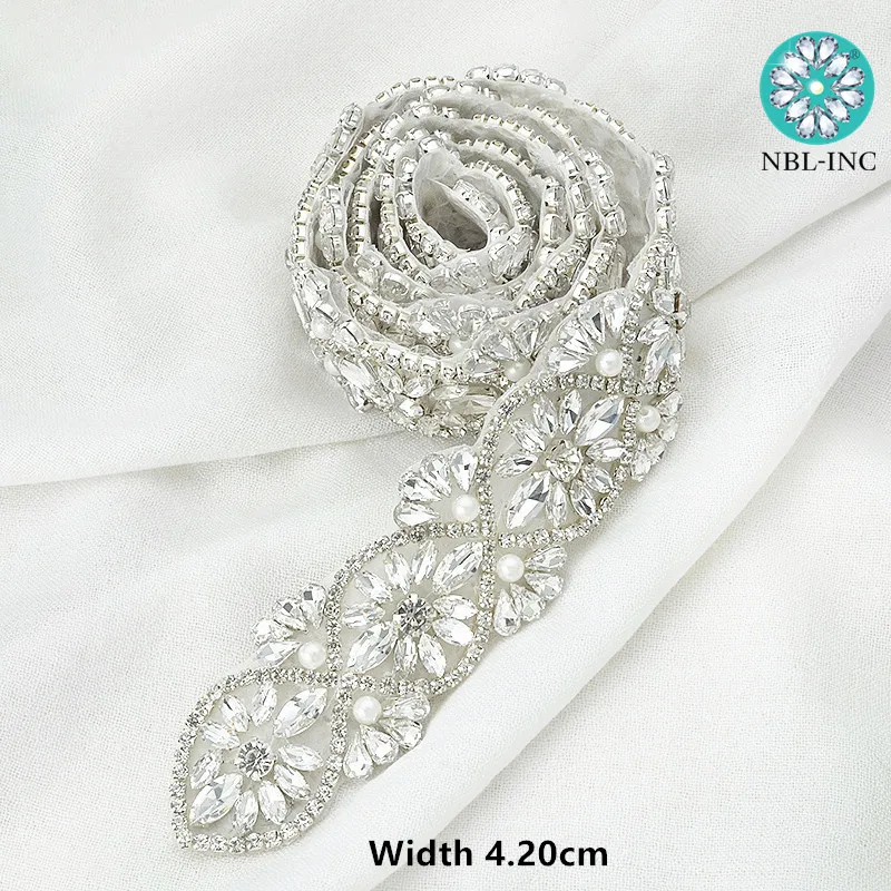 (1 ярд) Свадебные Хрустальные стеклянные серебряные стразы аппликация отделка