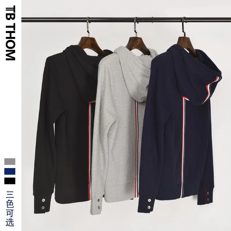 

THOM 2021 TB men's hooded sweatshirts with Tri-color webbing on back casual hoodies men cotton long sleeve tops with hat youth