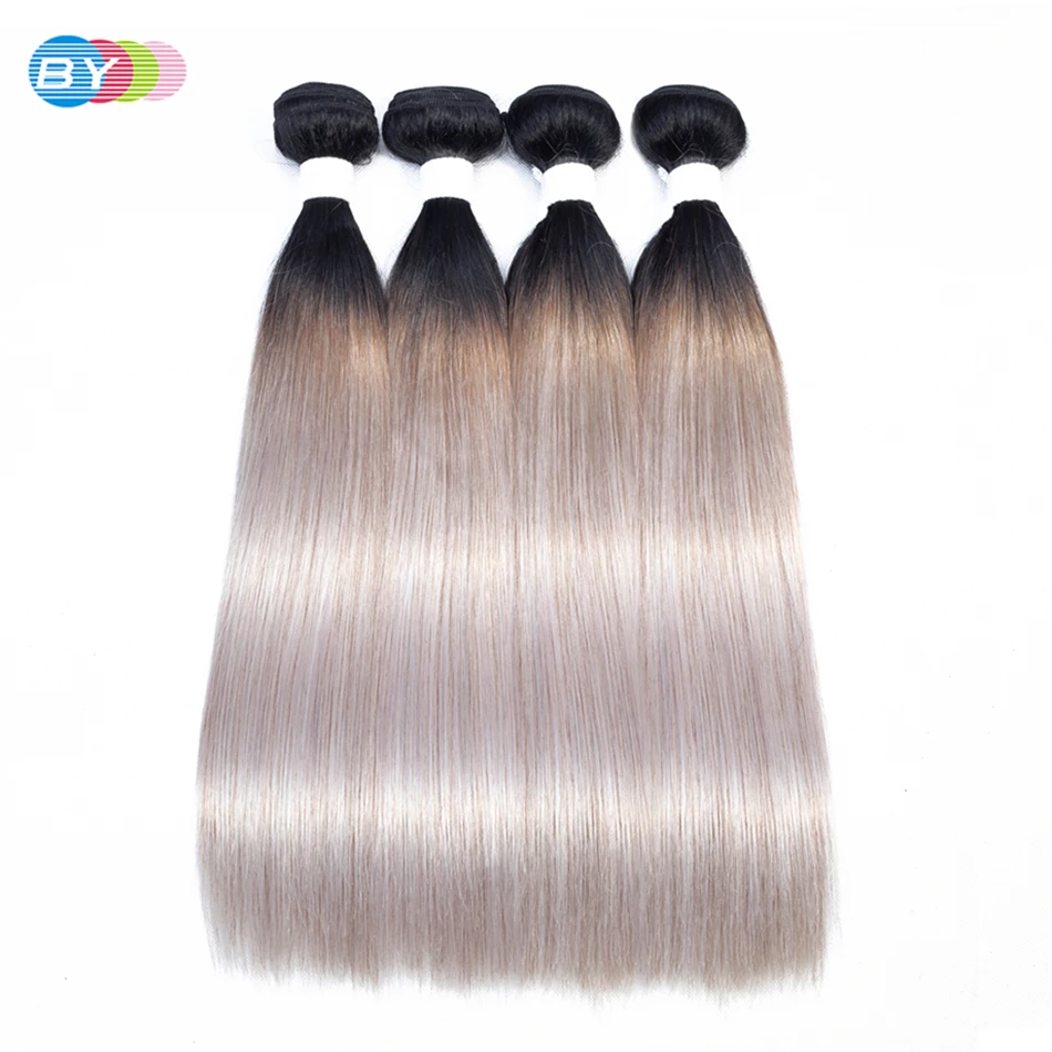 

Ombre Brazilian Hair Weave Bundles 1B/Sliver Grey Straight Remy Human Hair Extension Double Weft Bundles Deals Free Shipping