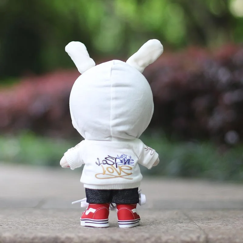 Ropa de mu&ntilde;eca de felpa de estrella, chaleco de plum&oacute;n rojo, Sudadera con capucha blanca, traje de algod&oacute;n de 20CM para beb&eacute;-5