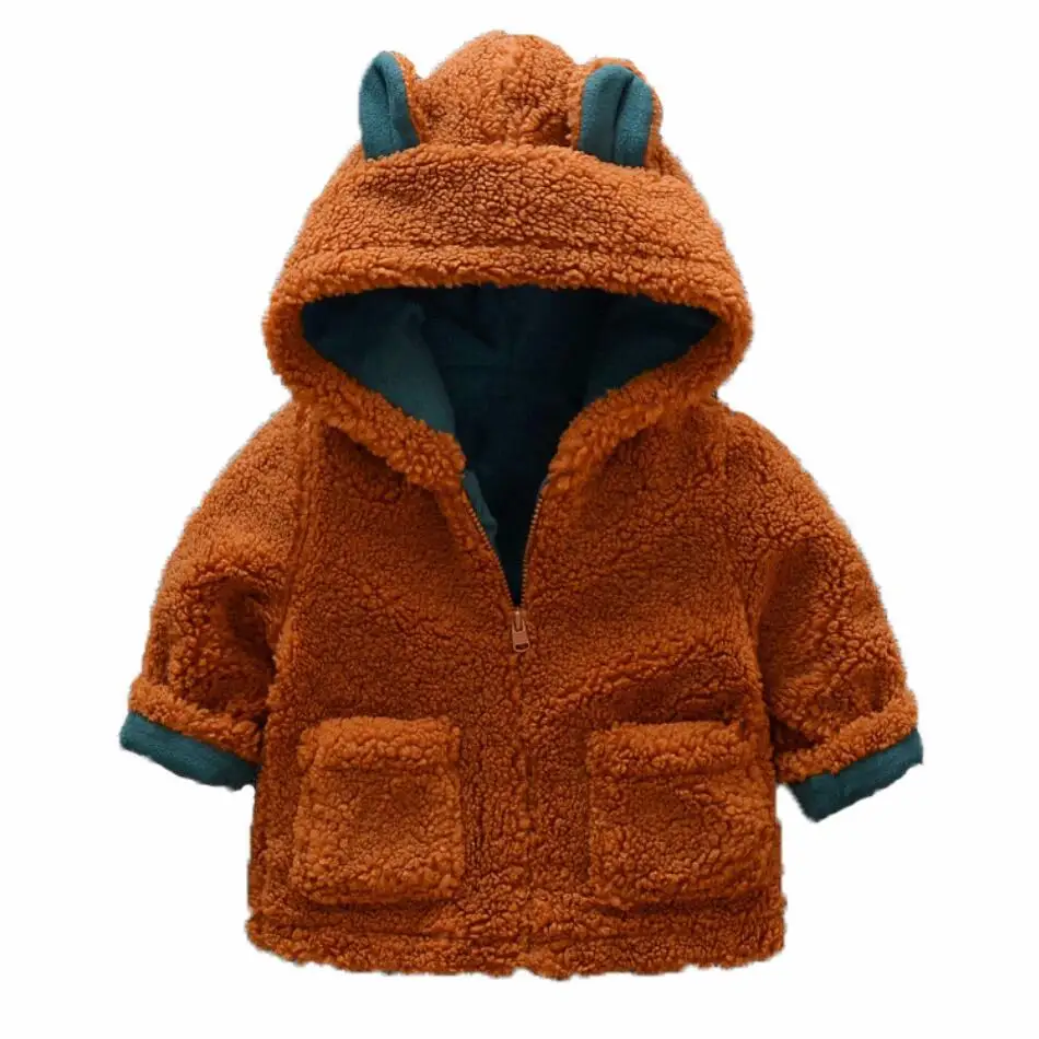 Пальто с капюшоном для маленьких девочек и мальчиков двухслойная плюшевая