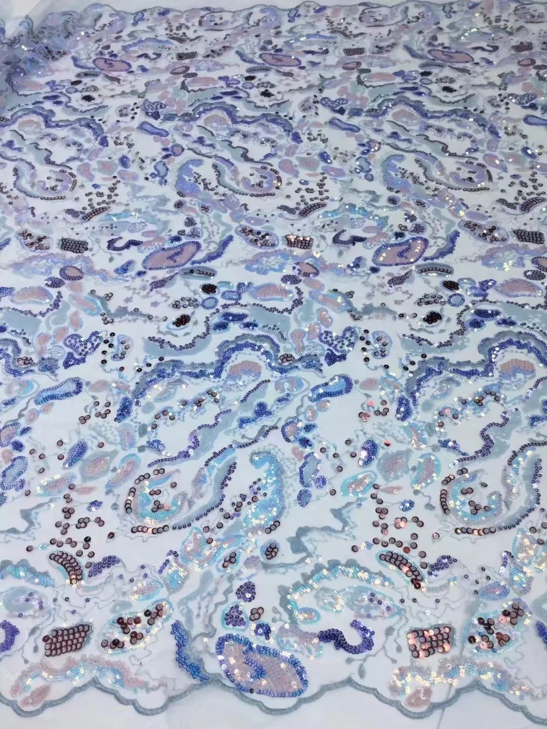 

(5yards/pc) High quality sky blue French net lace excellent embroidered African tulle lace fabric with sequins for party FZZ074