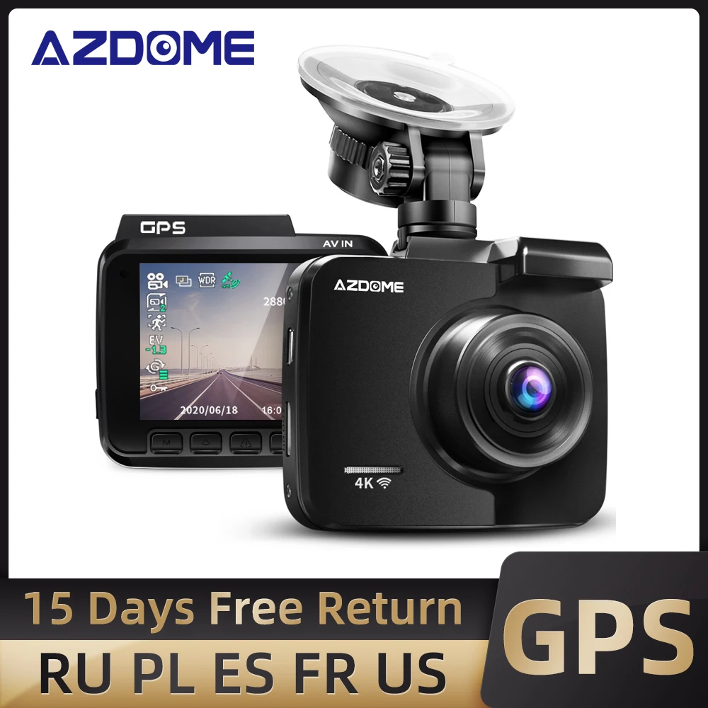 

AZDOME Dash Cam 4K 2160P FHD DVR Car Driving Recorder WiFi Built in GPS Dashboard 2.4" LCD, WDR, Night Vision, Parking Monitor