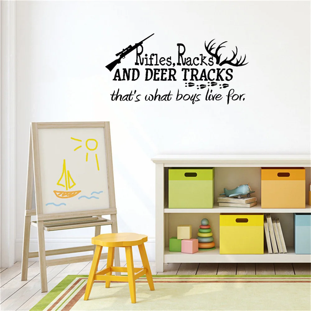 

Rifles Racks and Deer Tracks Wall Sticker That's What Boys Live For Wall Quotes Decal Home Decor For Bor Room Vinyl dw20385