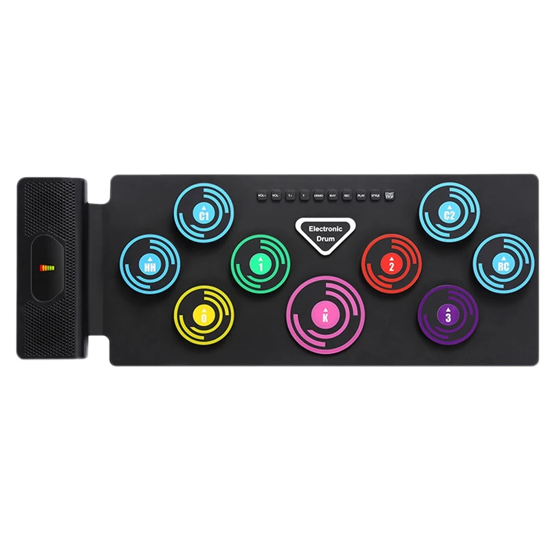 

Электрический барабанный комплект Set 9 барабанных колодок с 2 встроенными динамиками-рулонный электронный MIDI-Барабанный набор для трениров...