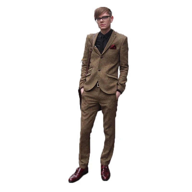 

2020 Brown Tweed Men Suits For Wedding Custome Made Dinner Suits Business Suit Evening Dress Groom Wear Two Pieces(Jacket+Pants)