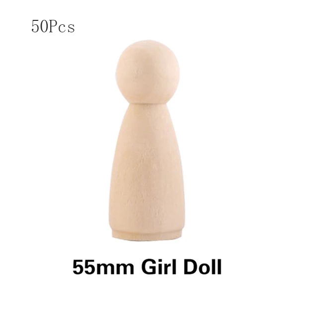 55mm Girl 50 шт. 35-65 мм деревянные колышки для кукол DIY игрушки Неокрашенная ручная работа деревянная колышка Кукла рождественские подарки Дети DIY игрушки бытовые товары - Цвет: 55mm Girl