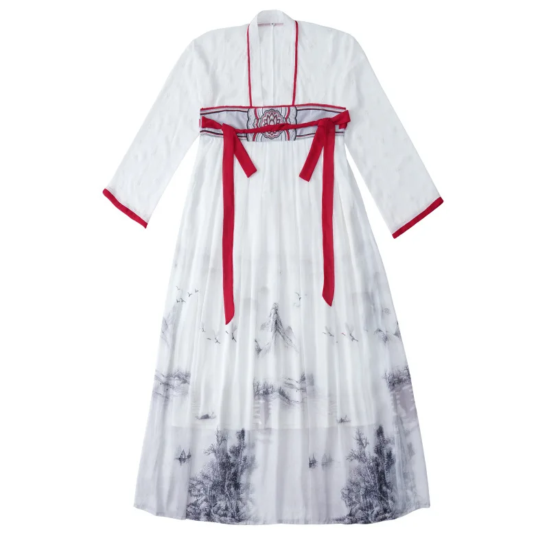 

Women's Han Chinese Clothing Adult Chest-High Dress Ancient Clothing Mountain Ink Painting Embroidery Hanfu Female White Dress