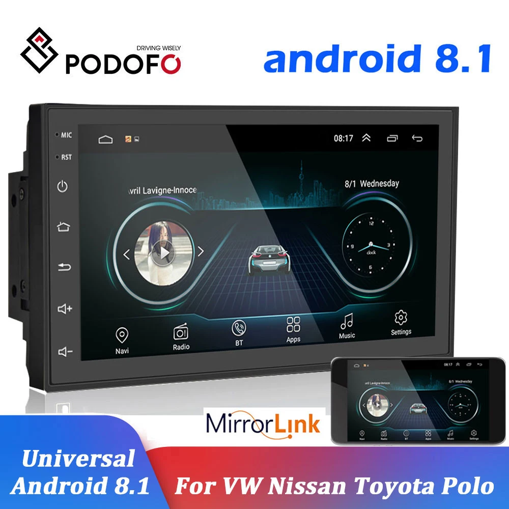 

Podofo 2 din Android 8.1 Car radio GPS Multimedia Player 2din Universal Autoradio For Volkswagen Nissan Hyundai toyota CR-V KIA