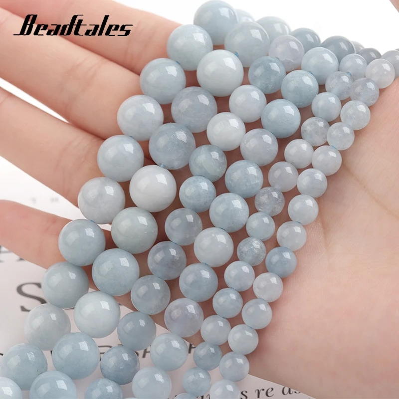 

Natural Stone Blue White Beads Round Blue White Loose Beads For Jewelry DIY Making Bracelet Accessories 15" 6/8/10mm Beadtales