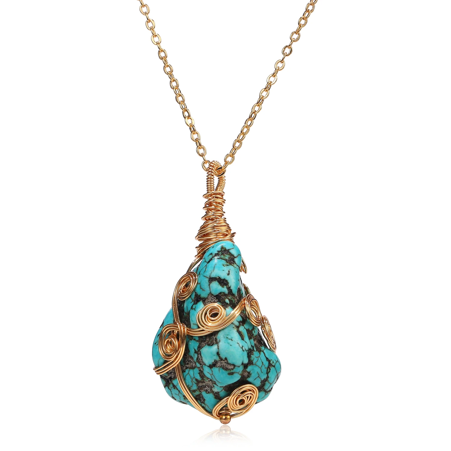 Ожерелье из бирюзы с гальваническим покрытием 14 к