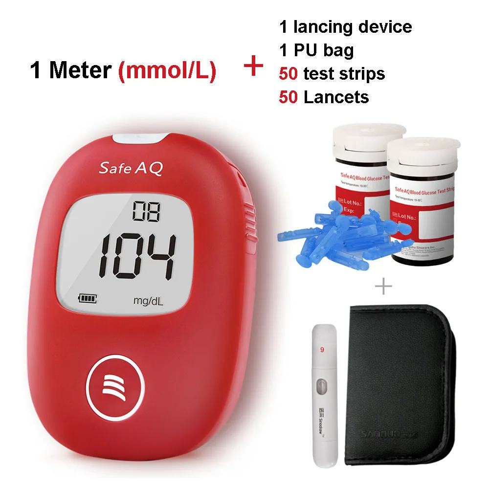 SINOCARE Safe AQ умный глюкометр с тестовыми полосками Lancets 5S простой тест точный для диабета - Цвет: mmol L meter kit 50