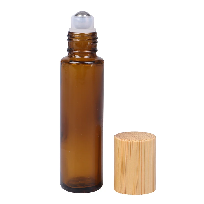 

1pc 15ml Essential Oil Roller Bottles Amber Glass Bamboo Cap Roll on Bottles