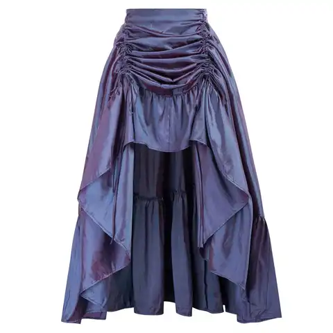 Women Skirt Retro Ruffle Solid Adjustable High Low Skirt Elastic Waist Gothic Skirts Party Club Renaissance Steampunk Skirt Long