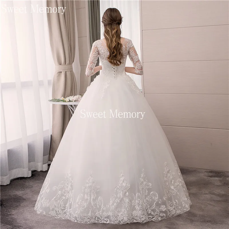 

Sweet Memory Princess White Wedding Dress 2021 Appliques Half Sleeve Lace Robe Luxury Wedding Dresses Woman Vestido De Noiva