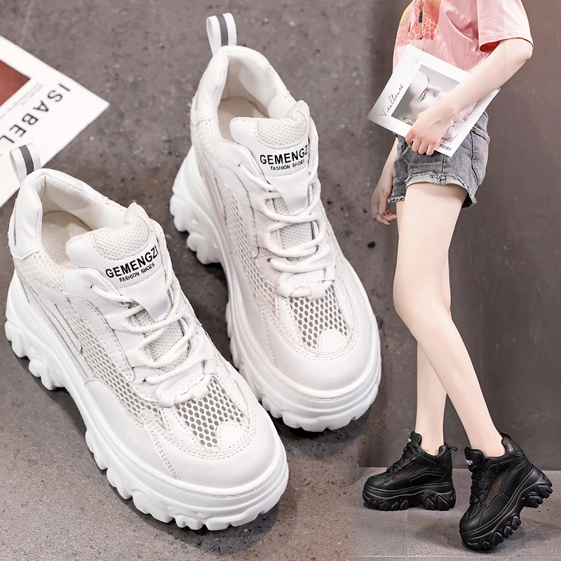 

2021 Spring Women Chunky Sneakers Breathable Mesh Casual Shoes 10cm Wedge Heels Platform Shoes Chaussures Femme Sports Dad Shoes