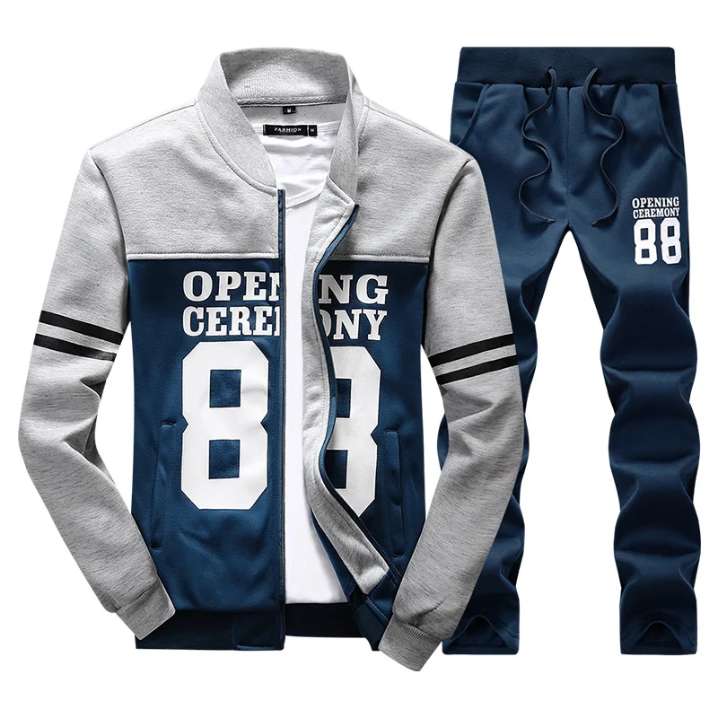 Dark Blue Спортивные костюмы мужские наборы Мода Осень Зима Модный повседневный комплект из 2 предметов куртка+ спортивные штаны мужской спортивный костюм Одежда для бега - Цвет: Dark Blue