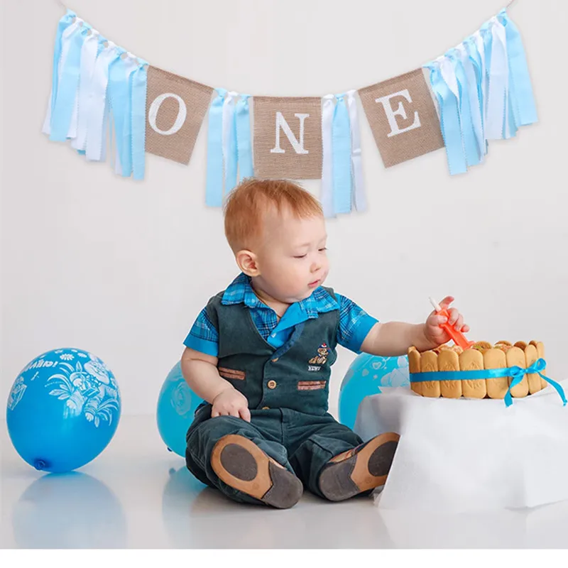 

Baby First Birthday Blue Banner ONE Year 1st Birthday Party Decoration Boy I AM ONE Bunting Baby Happy Birthday Decorations