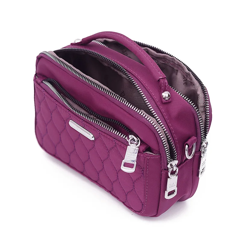 Women's Handbag Fashion Embroidery Thread Small Messenger Bag Plaid Shoulder Bag Waterproof Nylon Crossbody Bags for Women