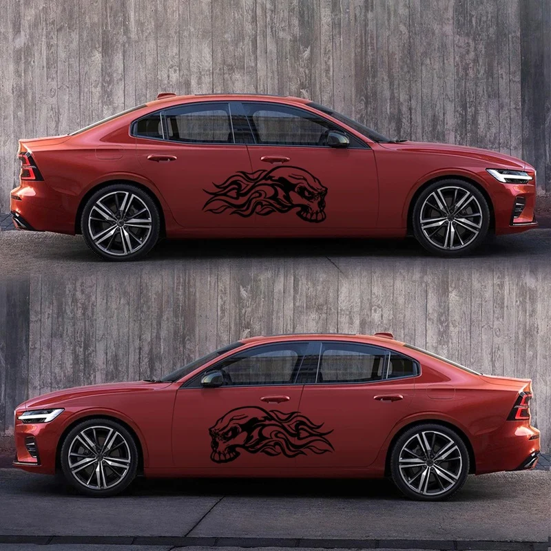 

2Pcs Car Side Skirt Sticker Stylish Flame Image Car Side Door Body Vinyl Film Stickers Universal DIY Styling