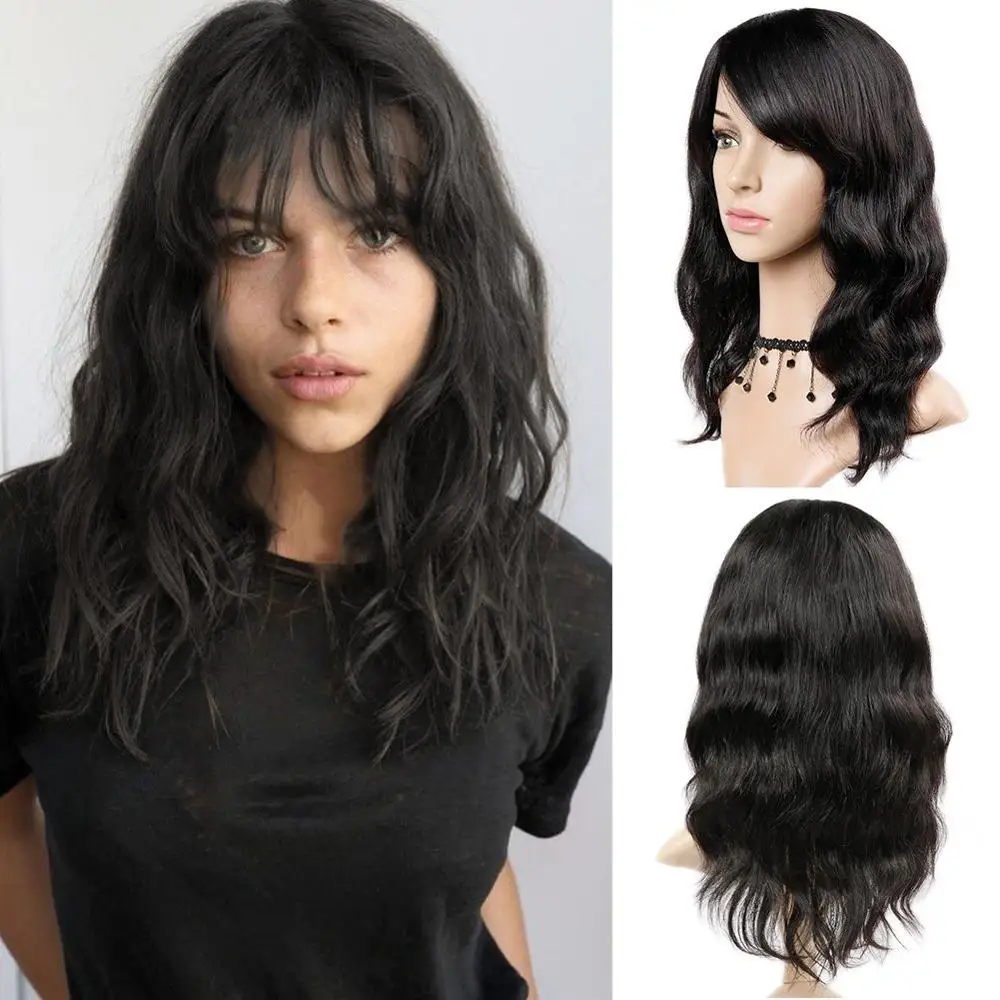 

FAVE100% Brazilian Remy Human Hair Wig Natural Wave Wigs with Bangs #1B/99J/#4 Color For Black Women Fast Ship