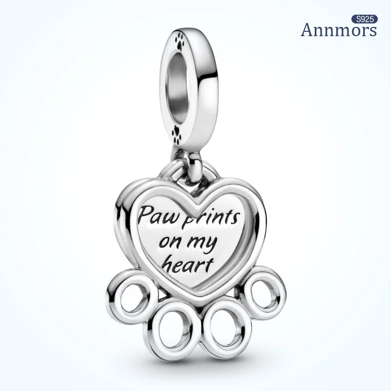 

Pet Footprint Charms Pendant 925 Sterling Sliver Heart Shaped Fits Bracelets Original Charm Animal Dog Paw Woman Jewelry