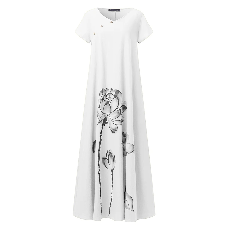 

Elegant Printed Maxi Dress Women's Summer Sundress 2020 Casual Short Sleeve Tunic Vestidos Female Button Robe Plus Size