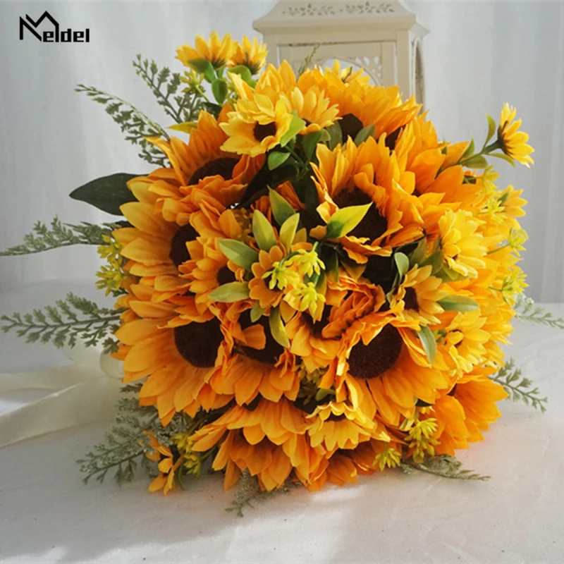 Желтый Шелковый Подсолнух букет невесты на свадьбу искусственные цветы