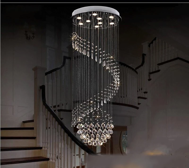 Beste Moderne Led Kristallen Kroonluchter Spiraal Ontwerp Luxe Kristallen Lamp Ladder Gang Lamp Opknoping Lamp